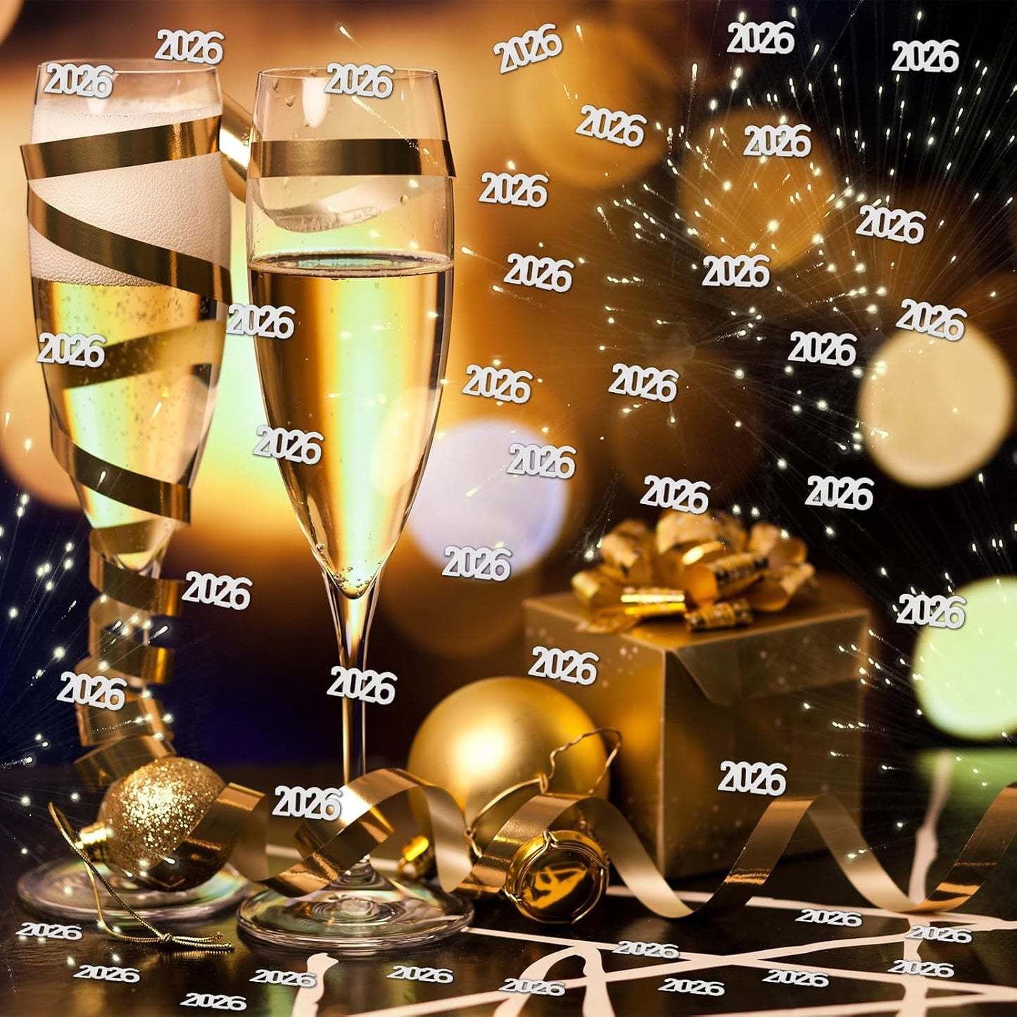 500 Pcs New Year 2026 Confetti, Silver 2026 Table Shiny Confetti Glitter for Happy New Year Decorations 2026 New Years Eve Table Decorations