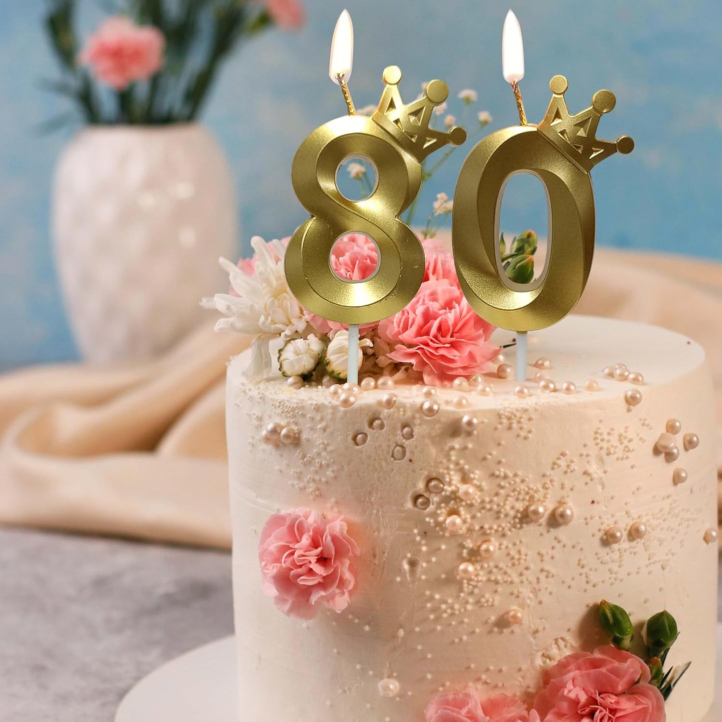 The Number 80 Gold Birthday Candles for Cake is Beautiful Number Candles for 80th Birthday Decorations for Man and Women(Gold-80, Crown)