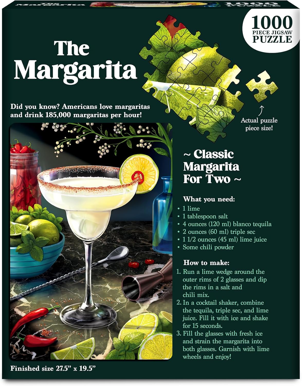 Jigsaw Puzzle 1000 Pieces - The Margarita, Brain-Boosting Fun for Adults, Families, Friends, Christmas, Game Nights, Gifts for Cocktail Lovers, Poster Included, Finished Size 27.5" x 19.5"