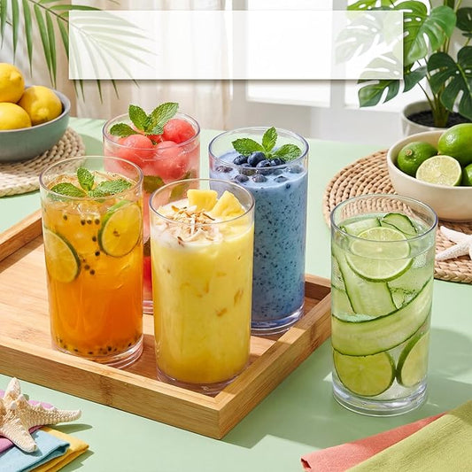 Gerrii 18 Pcs Clear Plastic Tumblers Drinking Cups Reusable Unbreakable Juice Acrylic Glasses Dishwasher Safe Plastic Glasses for Adults Picnic Party Kitchen (15.5 oz,Vintage)