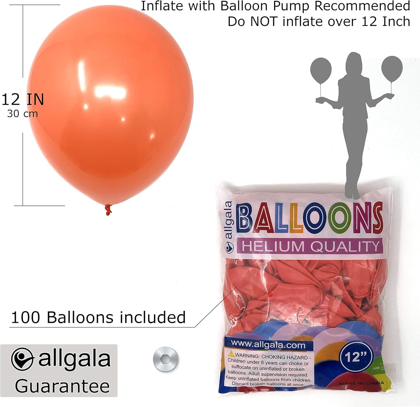 Allgala Latex Balloons for Parties | Helium Grade Bulk Balloon Pack | Ideal for Birthday Party Decorations, Baby Shower, Christmas Party | Colored Balloons for Events | 100ct 12" - Coral