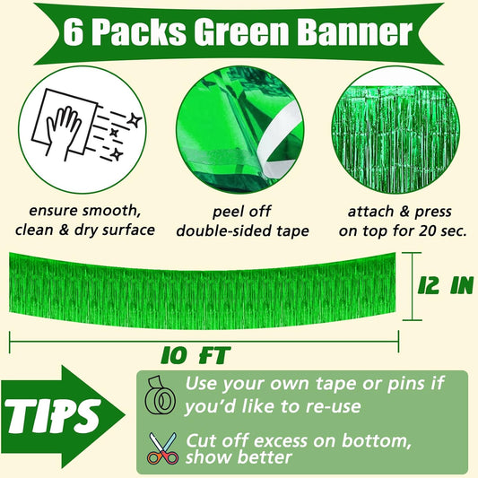 6 Pack 10 Feet Foil Fringe Garland Metallic Tinsel Banner Wall Hanging Curtain Streamers Backdrop for Parade Floats Bachelorette Wedding Birthday Party Thanksgiving Christmas Decorations(Green)
