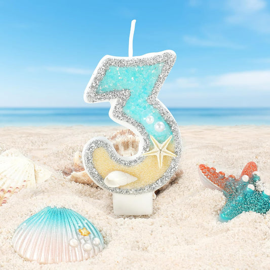 Beach Birthday Candle Starfish Number 3 Candles 3rd Cake Candle Blue Birthday Cake Topper Cupcake Decorations Party Decor Anniversary Celebrations Supplies Favors