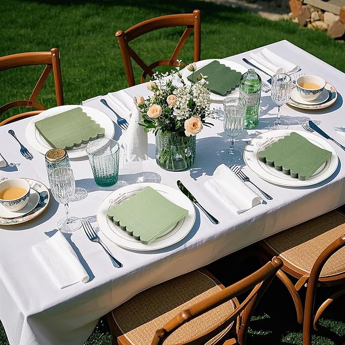 100 Pcs Green Cocktail Napkins Folded 5 x 5 Scalloped Napkins Gradient Color Beverage Napkins Disposable Dessert Napkins for Birthday Party Supplies Wedding
