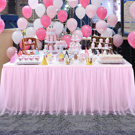 Suppromo 2 Pack 6ft Pink Tulle Table Skirts for Rectangle Tables or Round Tables Pink Tutu Tablecloth Cover for Princess Baby Shower Girls Birthday Party Wedding Cake Dessert Table Decorations