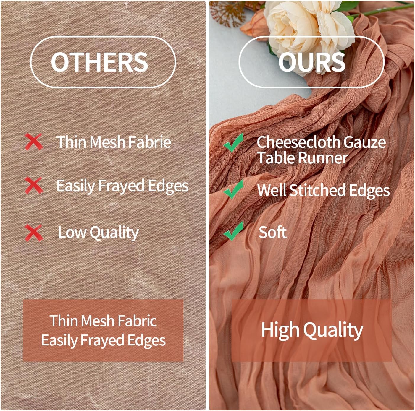 6 Pack Dusty Pink Cheesecloth Table Runner 120 Inch Boho Gauze Table Runner, Rustic Sheer Cheese Cloth Fabric Table Runners for Parties, Baby Shower, Birthday and Weddings