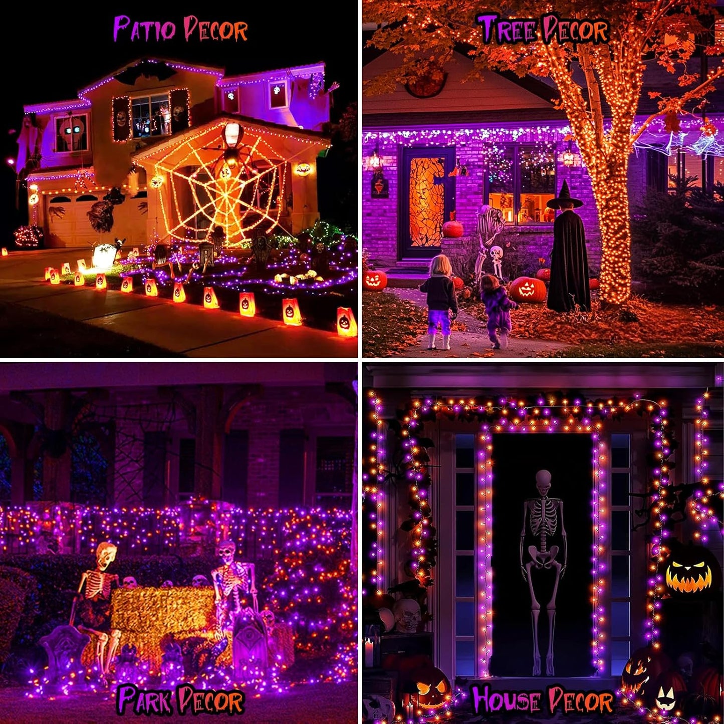Purple&Orange Halloween Lights, 33FT 100 LED Outdoor String Light with Timer & 8 Modes, 3AA Battery Operated Waterproof String Light for Outdoor and Indoor Halloween Decor