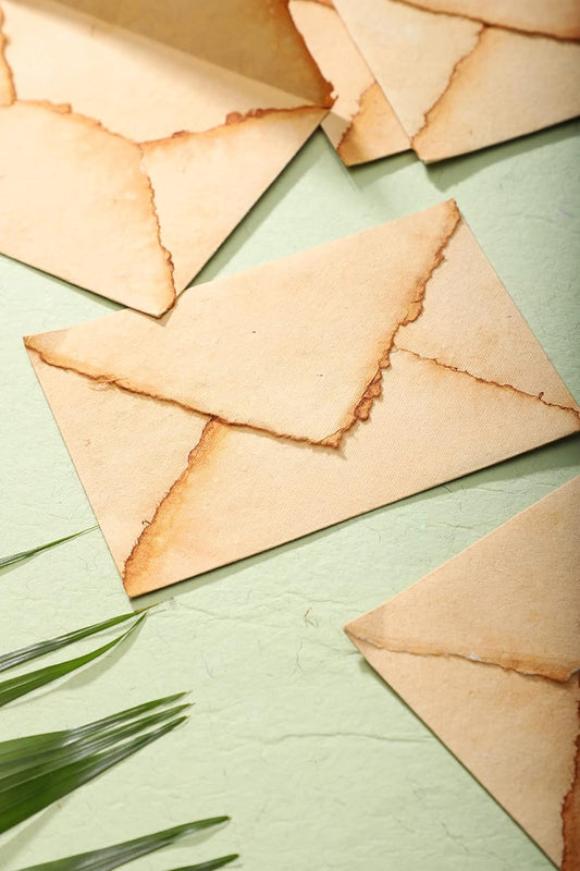 Wanderings Handmade Antiqued Envelope with Deckle Edge - 6.25 x 9.25 - Package of 25 Vintage Envelopes for Writers Invitations Wedding Stationary Love Letter - Cold Press Thick 150 GSM Recycled Paper