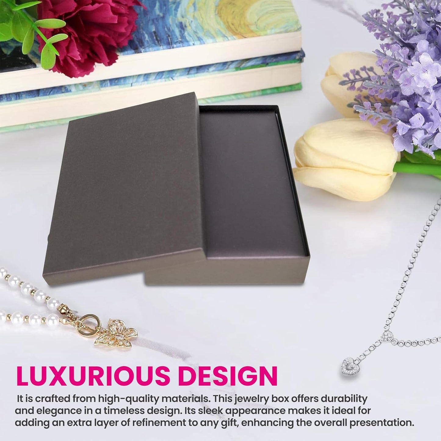 Novel Box Purple Jewelry Box for Necklace 5.5x8x1.87 Inches - Necklaces Gift Box for Proposal Wedding Engagement - Faux Leatherette Jewelry Display Box - Gift Presentation Boxes for Necklaces