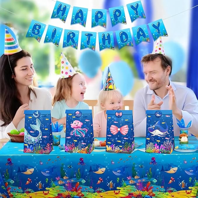 Inshinern Ocean Animals Party Favor Bags 12Pcs – Under the Sea Goodie Bags with Stickers for Kids Birthday & Baby Shower