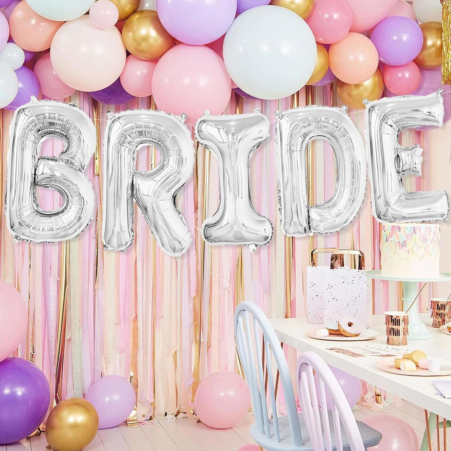 40 Inch BRIDE Balloons Giant Silver Bride Letter Foil Balloon Bachelorette for Bridal Shower Decorations Silver Bridal Shower Balloons Wedding Bachelorette Party Decorations Bride To Be Balloon Banner