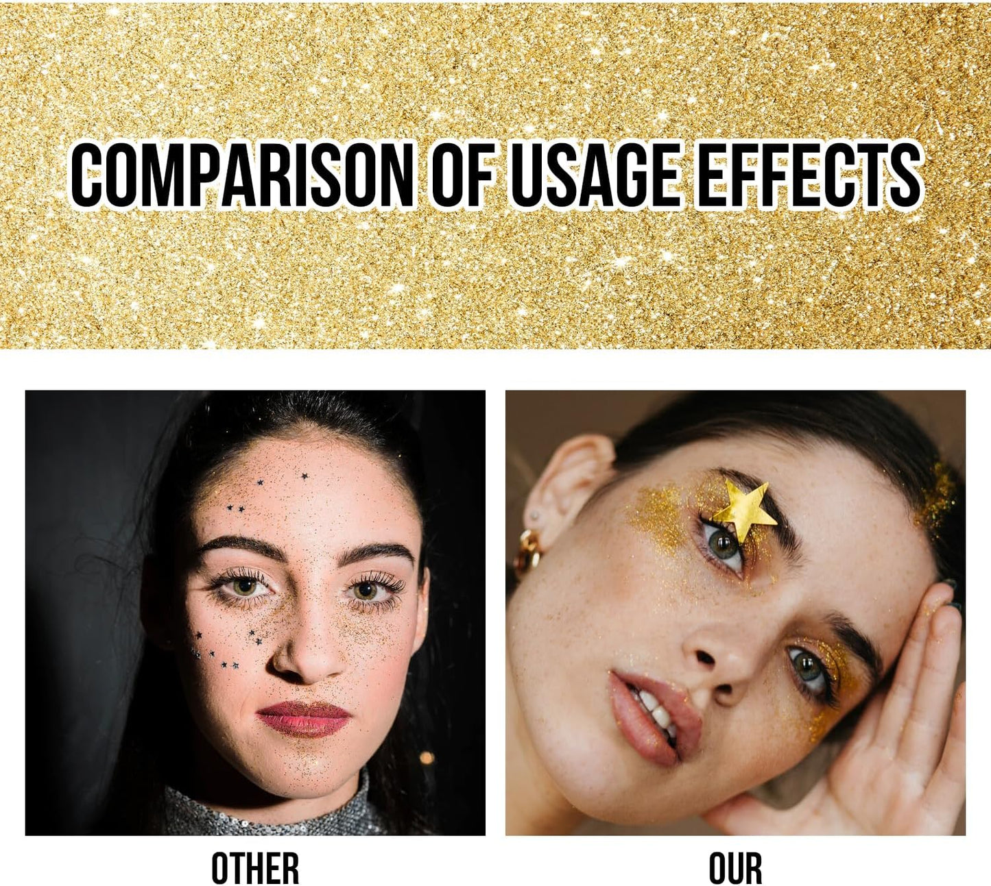 Brzeaf Waterproof Golden Glitter Stick, Christmas Glitter Makeup, Shimmery & Long Lasting, Chunky Glitter for Face/Body/Hair/Eyes/Lip, Singer Concert Music Christmas Rave Festival