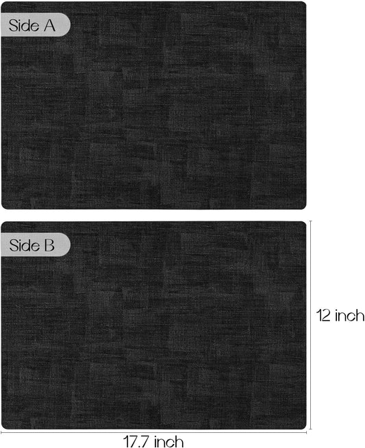 Romanstile Reversible Vinyl Placemats Set of 4, Faux Leather 100% Waterproof Oil-Proof Wipeable Place Mats, Heat Resistant Dual Sided Table Mats for Kitchen/Dining/Party (Black, 12 x 17 Inch)