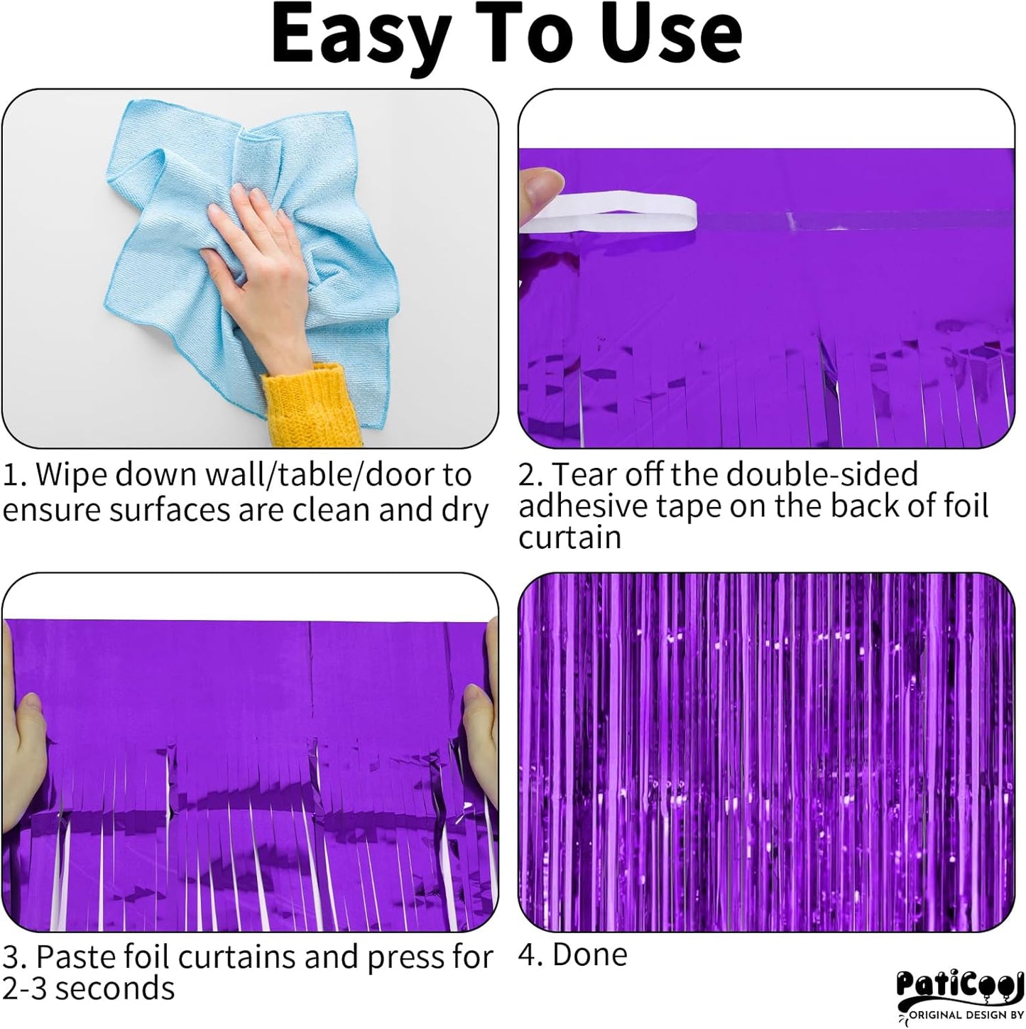 Purple Streamers Thicken 2 Pack 3.3 x 6.6 FT, Purple Tinsel Foil Fringe Curtains, Photo Booth Props Backdrops for Birthday, Halloween, Graduation Party Decorations