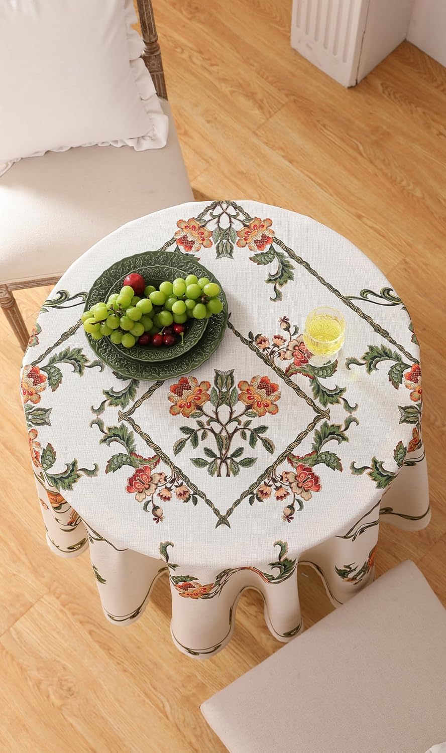 patdrea Designer Linen Round Tablecloth,Vintage French Floral Tablecloths,Wrinkle Free Table Cloth,Decorative Table Cover Cloth for Kitchen,Dining,Tea Party,Home,Christmas,Diameter 67"