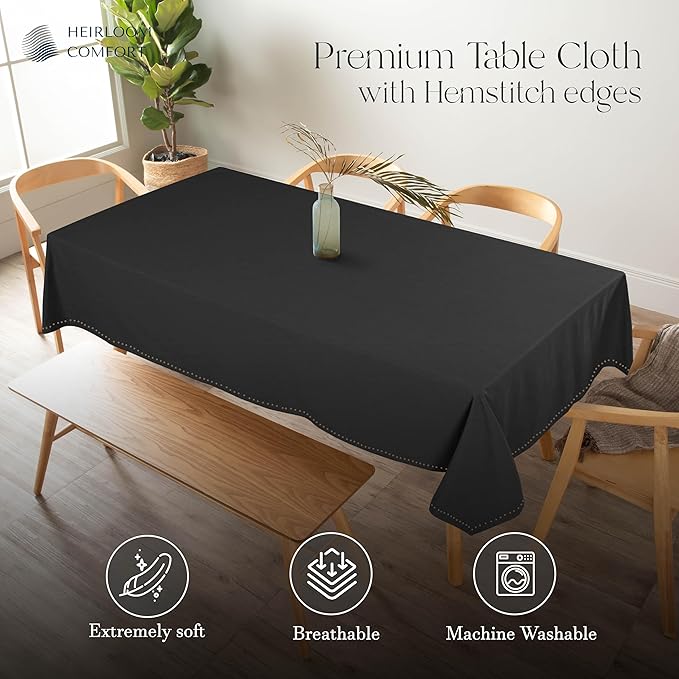 Dark Grey Tablecloth, Rectangle Table Cover 60x102 Inch, 100% Cotton, Fits 8-10 Seats, Durable, Washable, Wrinkle Resistant, Dining Table Cloth for Modern Decor, Events, Dining
