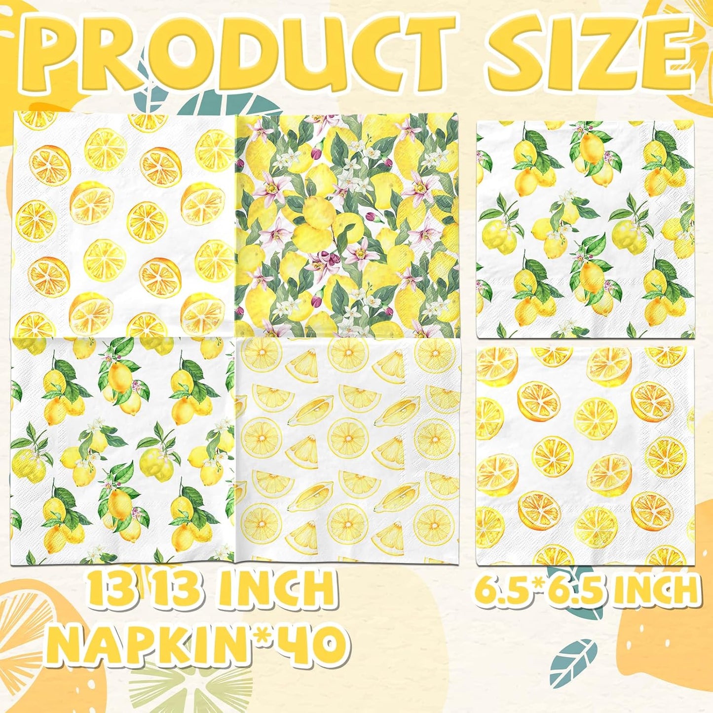 Lemon Napkins,40pcs Citrus Cocktail Napkins Summer Cocktail Napkins Paper Hand Towels For Lemon Themed Party Decor