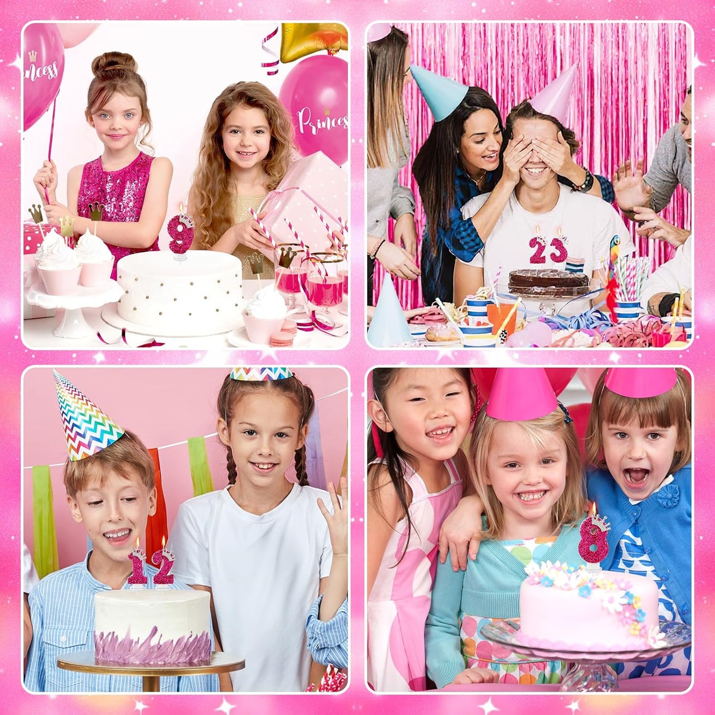 Hot Pink Birthday Candles Crown Number 7 Candle 7th Birthday Party Decorations Cake Topper Cupcake Decor for Anniversary Celebrations Supplies