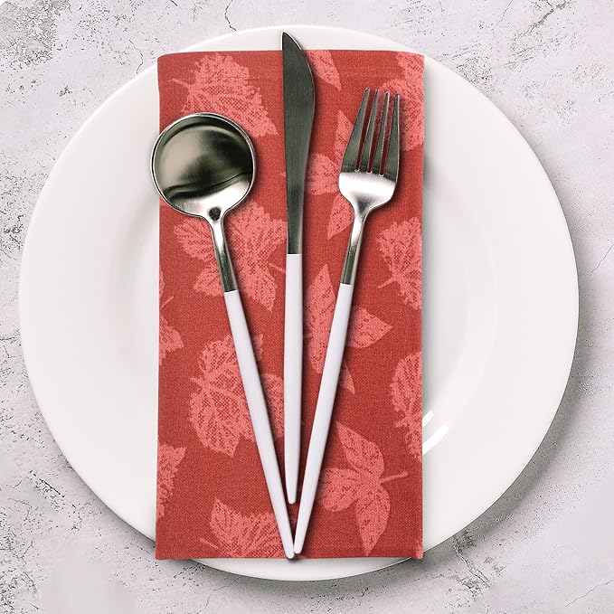 Urban Villa Cloth Napkins Set of 12 20x20 Inches 100% Cotton Napkins Cloth Washable Durable Reusable Absorbent Table Dinner Napkins Cloth for Thanksgiving Hotel Lunch Restaurant Parties – Brown Leaves