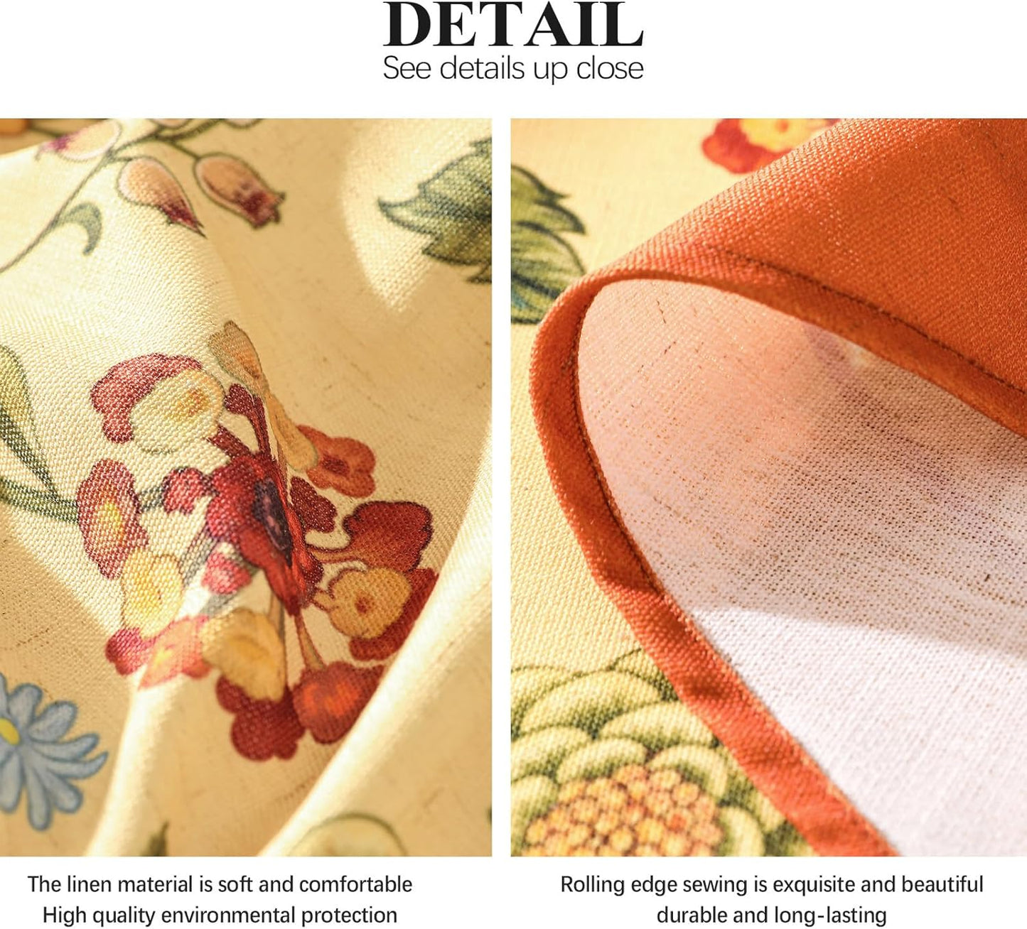 Vintage Linen Tablecloth for Rectangle Table,Yellow Floral French Wrinkle Free Tablecloths,Decorative Table Cover for Kitchen,Dining,Thanksgiving,Christmas,Party,63"*87"-Bellano