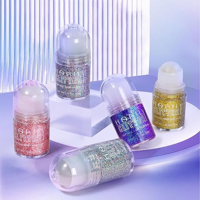 HOSAILY Roll-on Holographic Body Glitter Gel for Face Hair, Chameleon Color Changing Glitter Gel Under Light, Chunky Mermaid Sequins Festival Party Rave Accessories Shimmer Makeup (Purple)