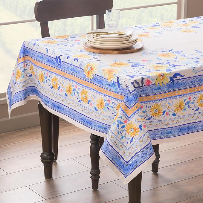 Maison d' Hermine Table Cloth Rectangle Table 100% Cotton 60 x 90 Inches Tablecloth Reusable Decorative for Dining Room Farmhouse Home Valentines Day Decorations Spring Summer - Girassol