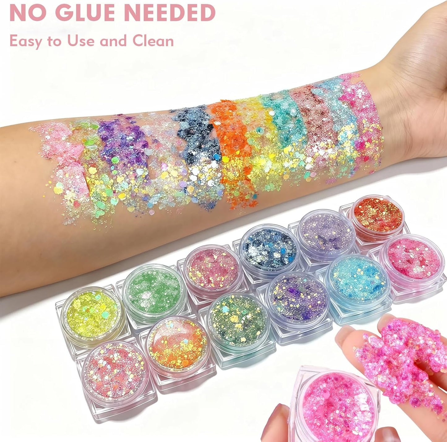 12 Colors Glow in The Dark Glitter Gel,Makeup Chunky Fine Glitter for Women, UV Black Light Body/Face/Hair/Eyeshadow for Halloween Makeup Raves Festivals