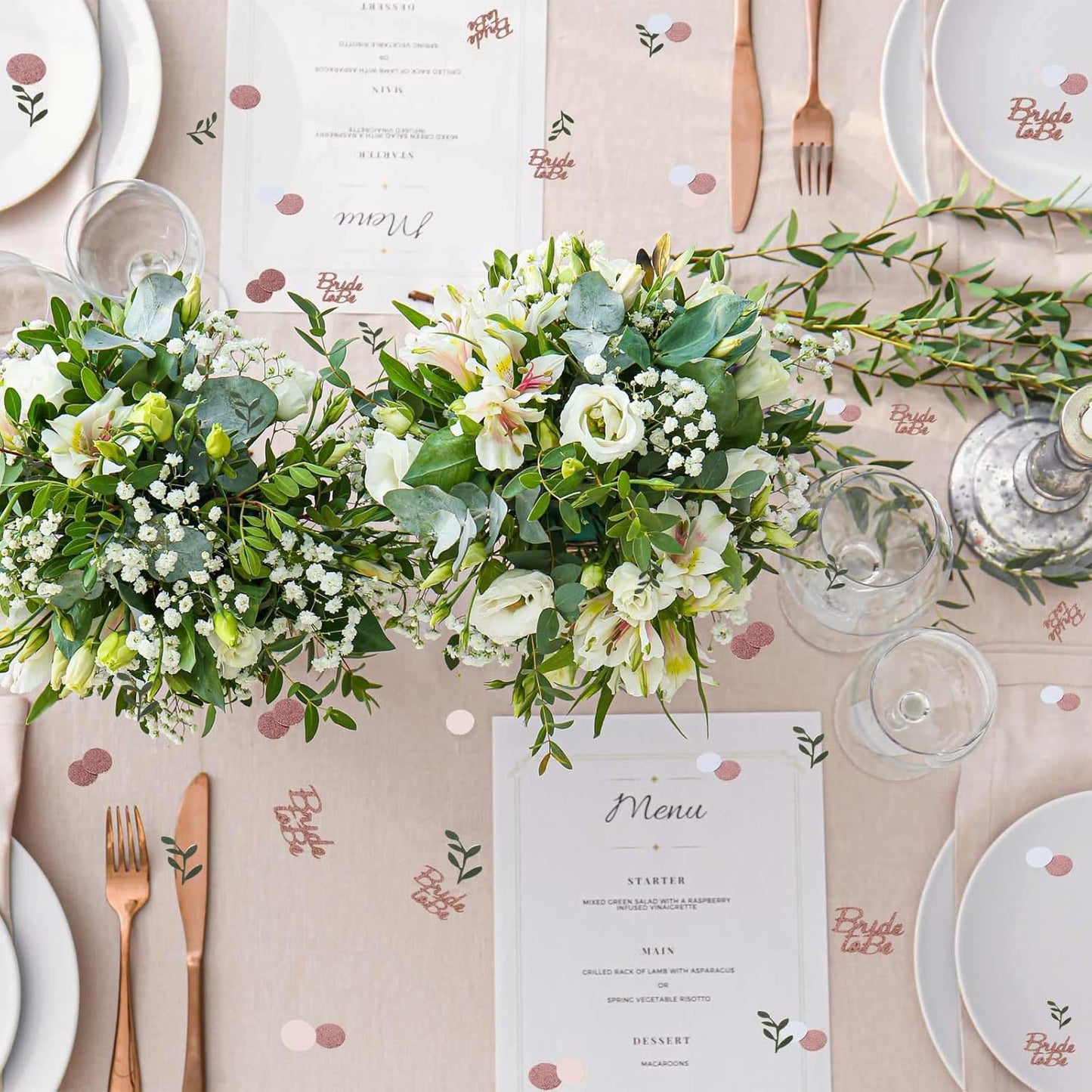 Rose Gold Glitter Wedding Table Confetti, Greenery Eucalyptus Confetti, Bridal Shower Decorations, Bride to Be Wedding Confetti, Wedding Decorations, Engagement Party Table Scatter 200Pcs, 2.1
