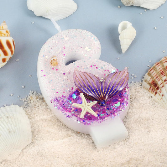 Purple Number 6 Candles Mermaid Birthday Candle 6th Birthday Cake Topper Cupcake Decorations for Girls and Women Party Decor Anniversary Celebrations Supplies Favors