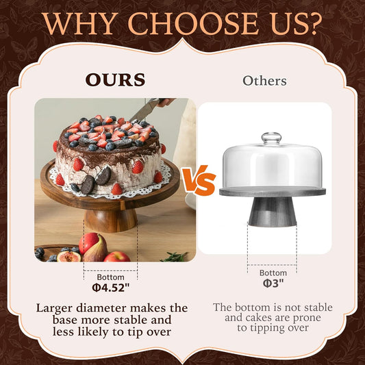 Acacia Wood Cake Stand with Lid,12in Round Acrylic Cake Stand with Dome,2-In-1 Reversible Charcuterie Board with Lid,Large Wooden Baked Goods Display Holder,Perpare For Dessert,Cheese,Chips,Cookie