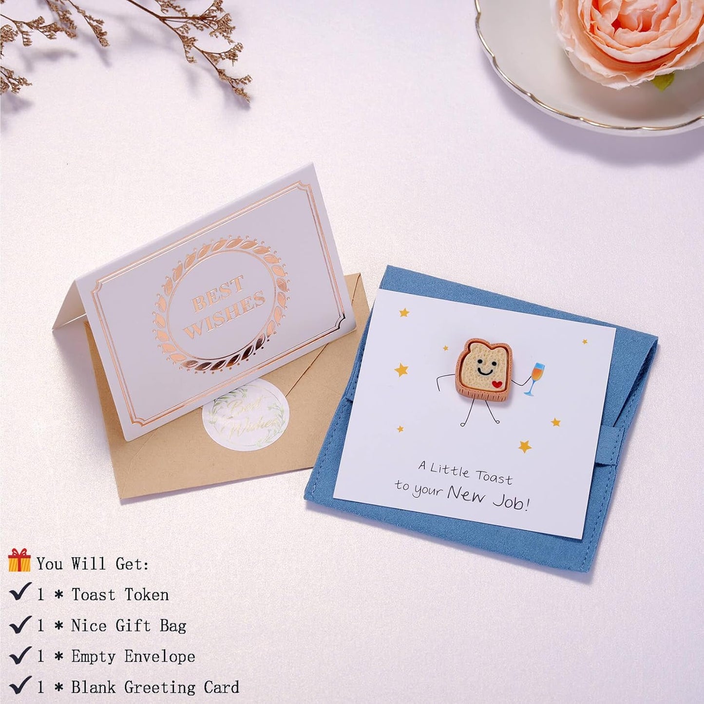 Ralukiia New Job Token Gift with Card for New Beginnings, Cute Smiley Toast Keepsake, Funny Congratulations Gift for Promotion, Fresh Start or Career Milestone, Leaving Gifts for Colleague Women