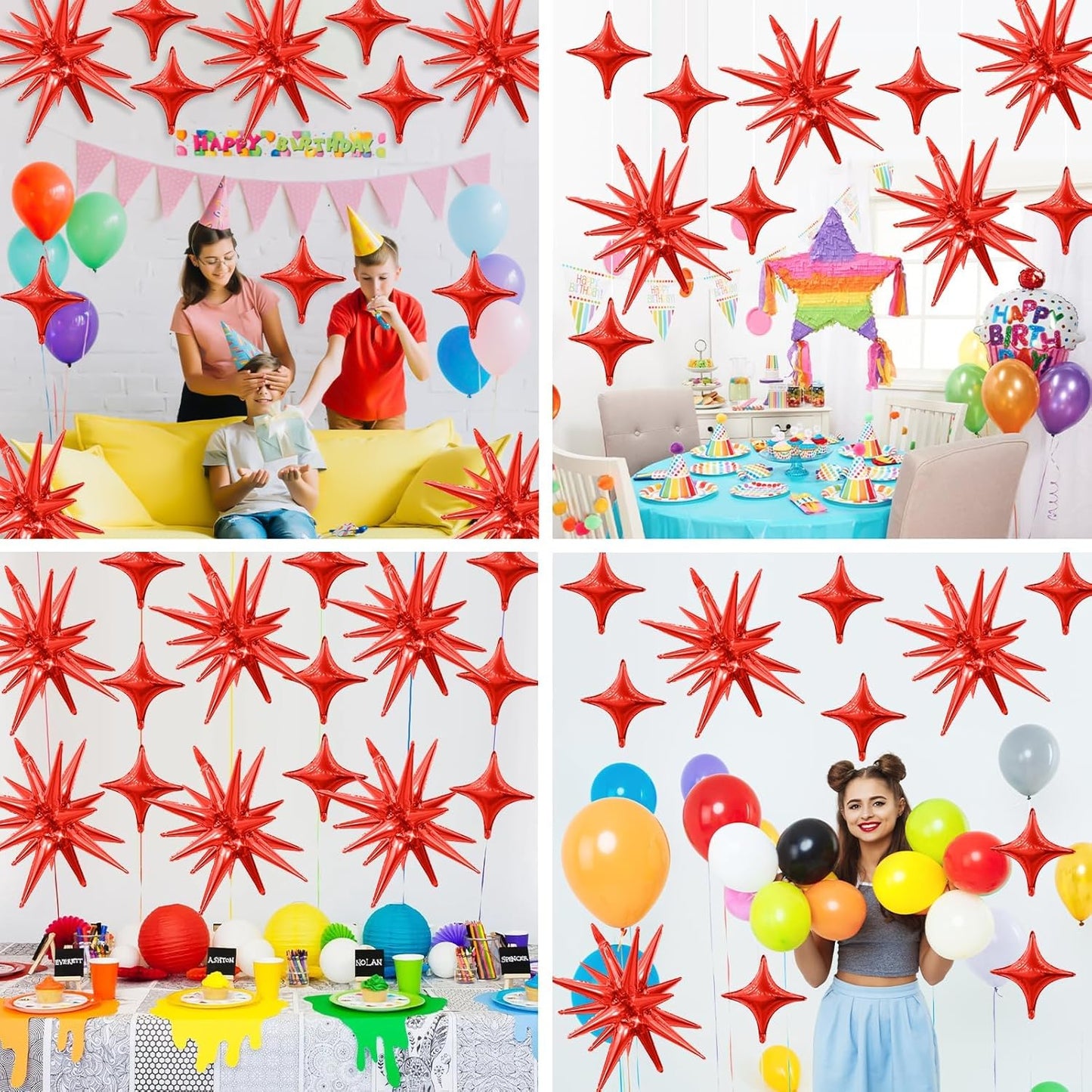 Red Star Balloons,6Pcs 22Inch Explosion Star Balloons and 10Pcs 10Inch Four Angle Balloon Kit for Christamas New Year Birthday Anniversary Party Decorations