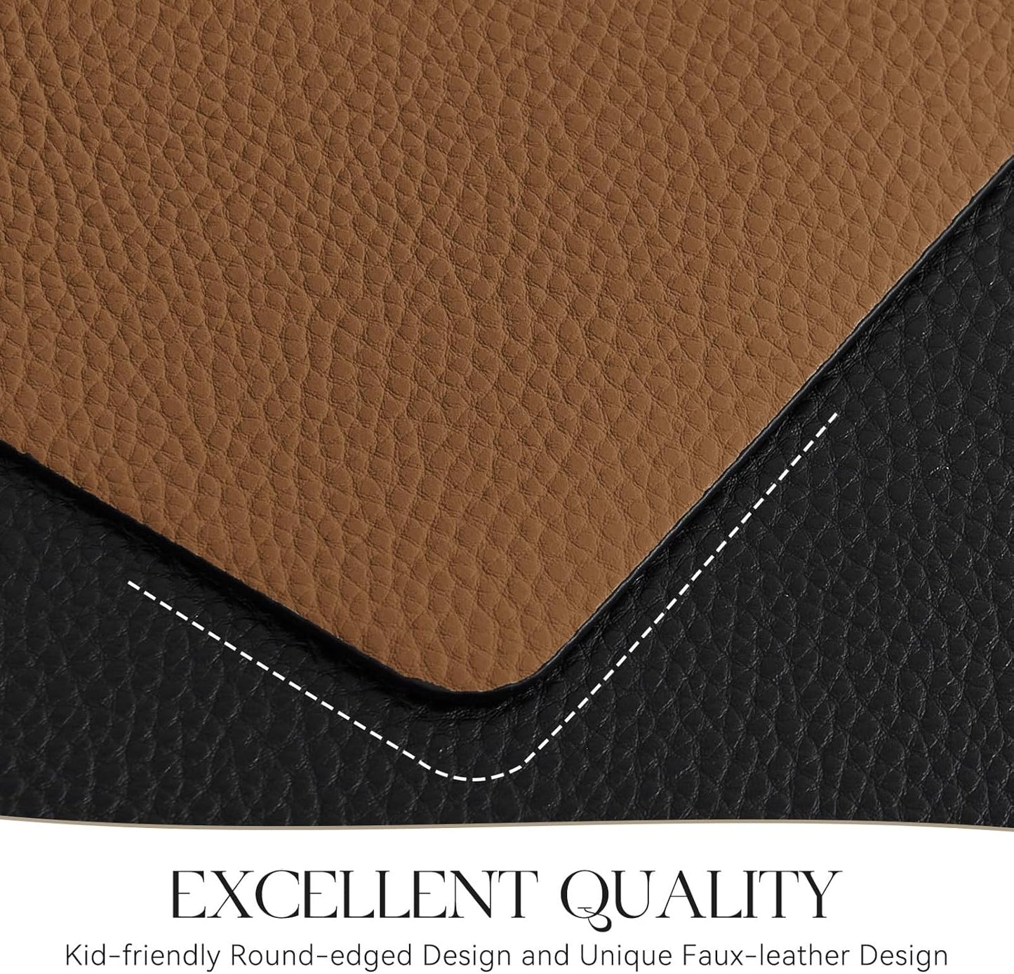 MOSAYT Vinyl Placemats Set of 8, Heat Resistant Place Mats 100% Waterproof Washable & Wipeable Faux Leather Reversible Table Mats for Kitchen Dining Party Indoor Outdoor, 12" x 17", Black/Brown