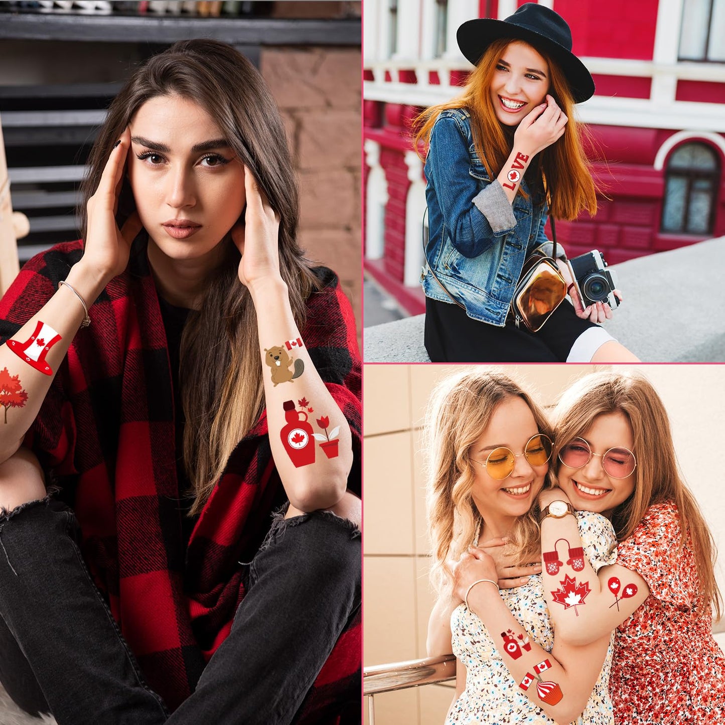 Canada Day Temporary Tattoo Stickers - Lovarywow 200+ Canada Birthday Party Decorations Canada Day Themed Party Favors Supplies Canadian Temporary Tattoos Stickers Gifts for Kids Prizes Rewards