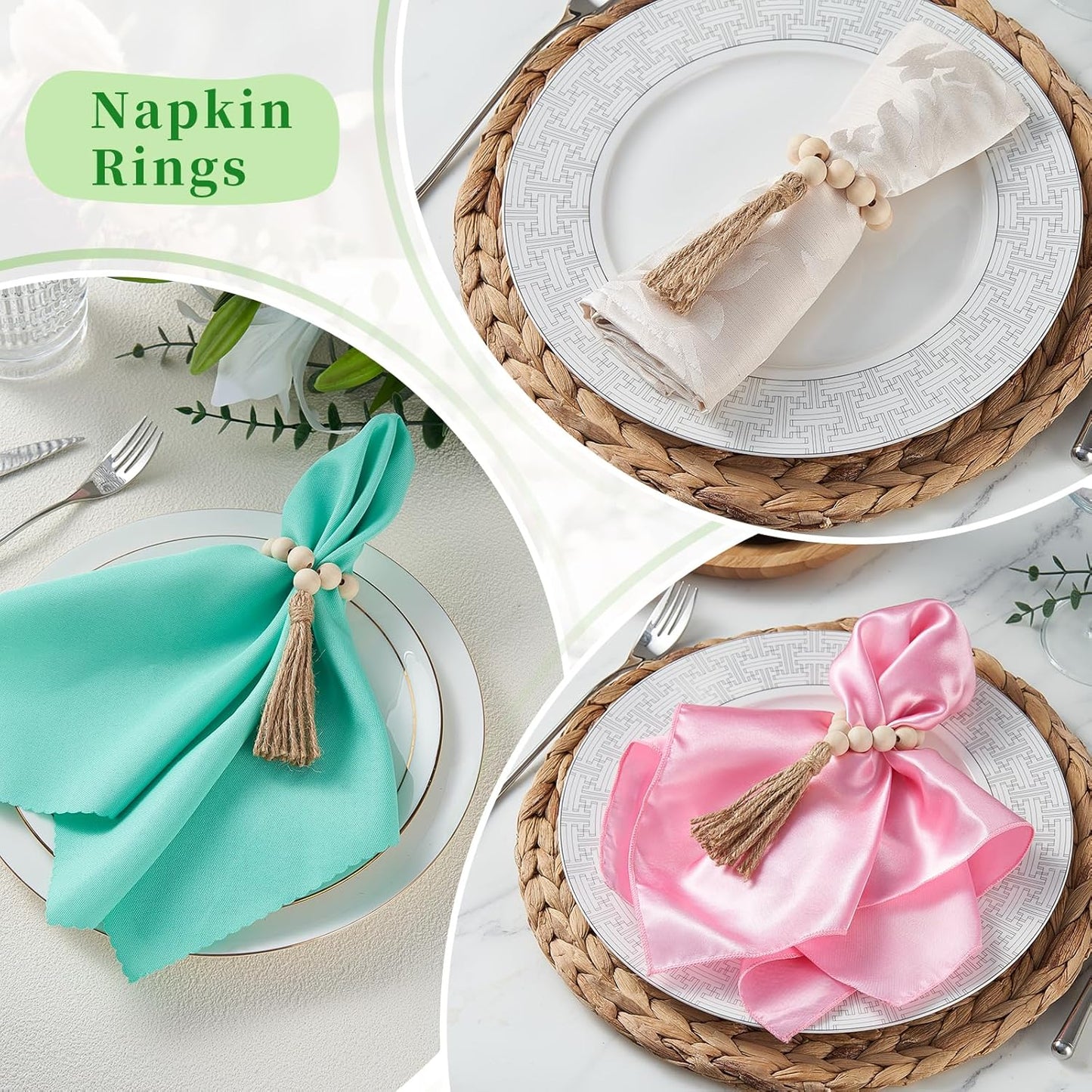 APTWOW Napkin Rings Set of 20, Wooden Napkin Rings, Wood Bead Napkins Rings for Easter Table Decor, Farmhouse Napkins Rings for Boho Table Decor, Spring Banquet, Wedding, Holiday Dinner Party