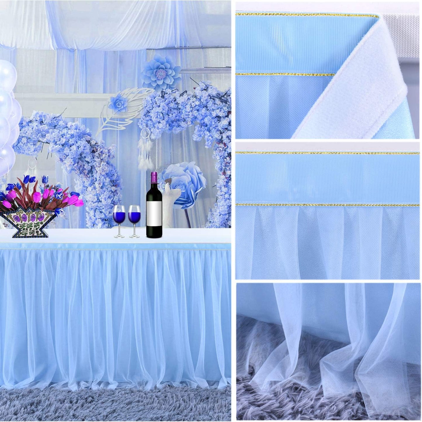 14ft Baby Blue Tulle Table Skirt for Baby Shower Boy Light Blue Tutu Table Cover for Birthday Party Baby Shark Gender Reveal Boy Elephant Theme Cake Table Decorations