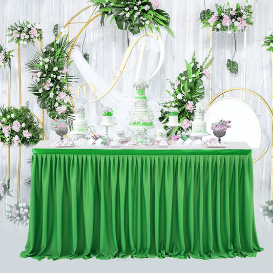 Green Table Skirt for Rectangle Tables 6ft Polyester Table Skirt Desk SKirts Ruffle Table Skirt for Party Birthday Banquet Green Theme Party Wedding Bridal Shower Table Skirt Decorations
