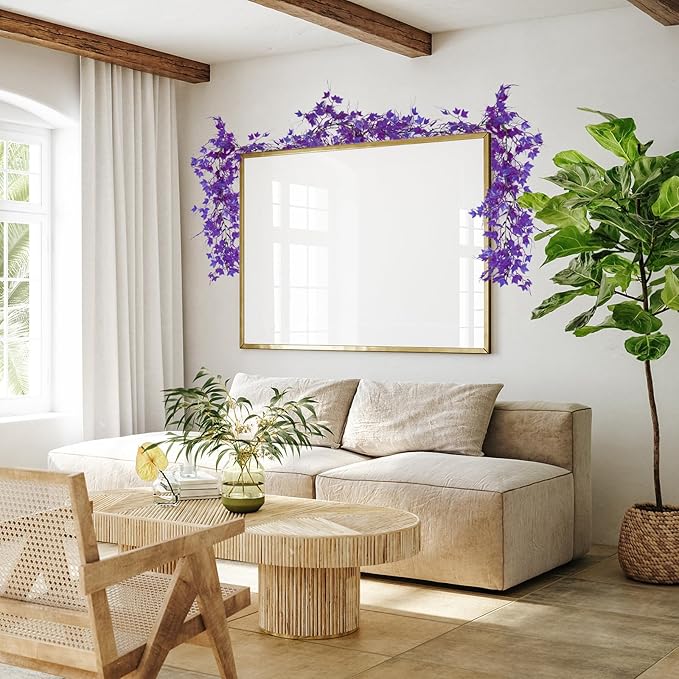 Artificial Ivy Wall Leaves Greenery Garland Enchanted Forest Decorations House Decor Fake Ivy Leaves Fake Vines for Bedroom Home Garden Trellis Fence Balcony Wedding Dorm Decor(Pure Purple)