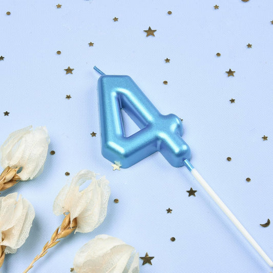 PHD CAKE 2.76 inch Classical Blue 4 Number Birthday Candles, Blue Number Candles, Cake Number Candles, Party Celebration