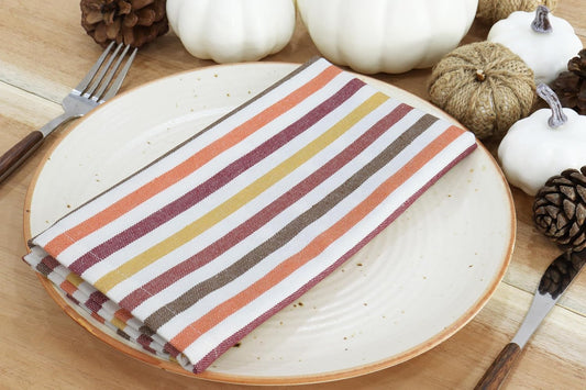 PurpleEssences Plain Striped Cloth Napkins - Set of 12-100% Cotton - 18 x 18 Inch - Fall Thanksgiving - Perfect Everyday Use Dinner Napkin - Fall