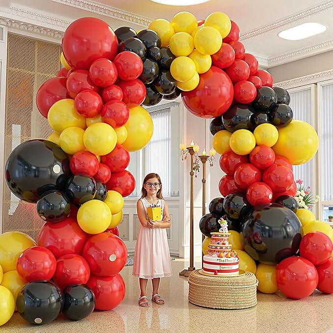 412Pcs Red Yellow Black Balloon Garland Arch Kit,18 12 10 5 Different Sizes Latex Party Balloons for Baby Shower Wedding Graduation Cartoon Game Theme Birthday Party Decorations