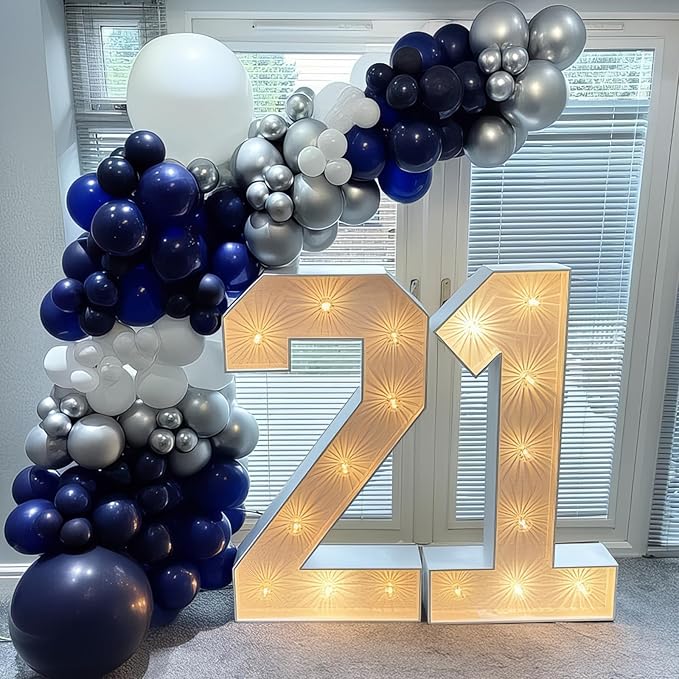 Blue White Silver Balloon 12 Inch Graduation Balloons Pearl Navy Royal Blue Metallic Chrome Silver White Latex Party Balloon for Grad Class of 2025 Decoration Anniversary Birthday