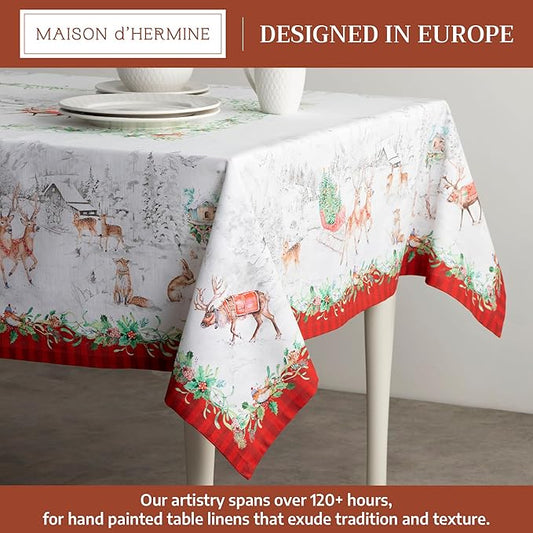 Maison d' Hermine Table Cloth Rectangle Table 100% Cotton 70 x 90 Inches Fall Tablecloth Reusable Everyday Use for Thanksgiving Christmas Decorations Dining Farmhouse Party (Christmas Tradition)