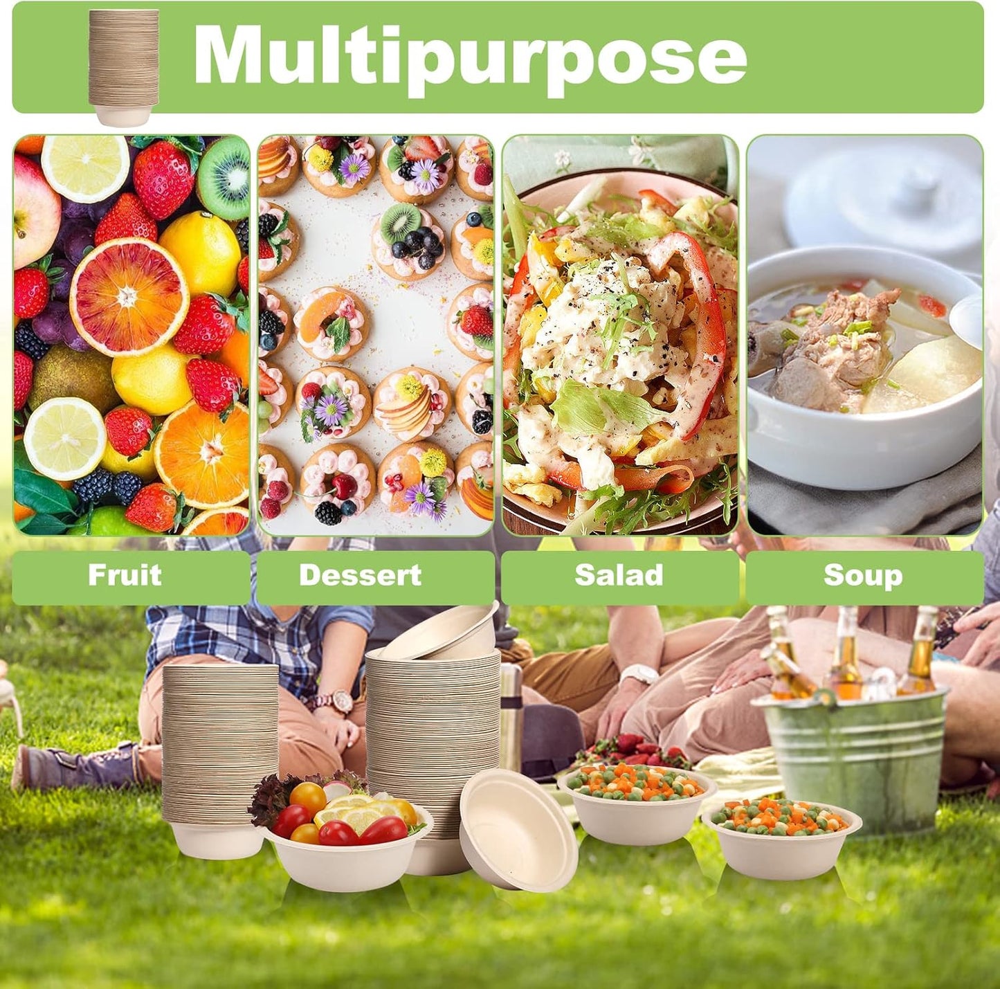 150 Pack Compostable Paper Bowls,16oz Heavy-Duty Disposable Paper Bowls,Natural Wheatstraw Fiber Compostable Bowls,Eco-friendly Disposable Soup Bowls Leakproof & Microwave Safe for Hot or Cold Use