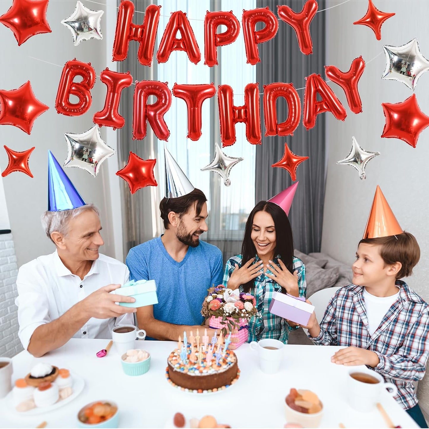 TONIFUL 35PCS Red Happy Birthday Decorations Kit 16 Inch Happy Birthday Balloon Banner with Star Balloons Mylar Foil Birthday Party Decorations Supplies for Men Women Adults Girls Boys Kids