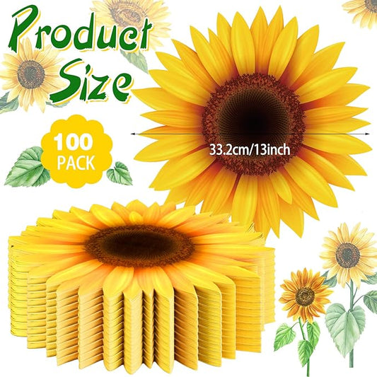 Sinmoe 100 Pack Disposable Paper Placemats Bulk 13 Inch Paper Charger Place Mat Party Charger Plates Table Place Mats for Dinner Wedding Birthday Baby Shower Spring Dining Tableware(Sunflower)