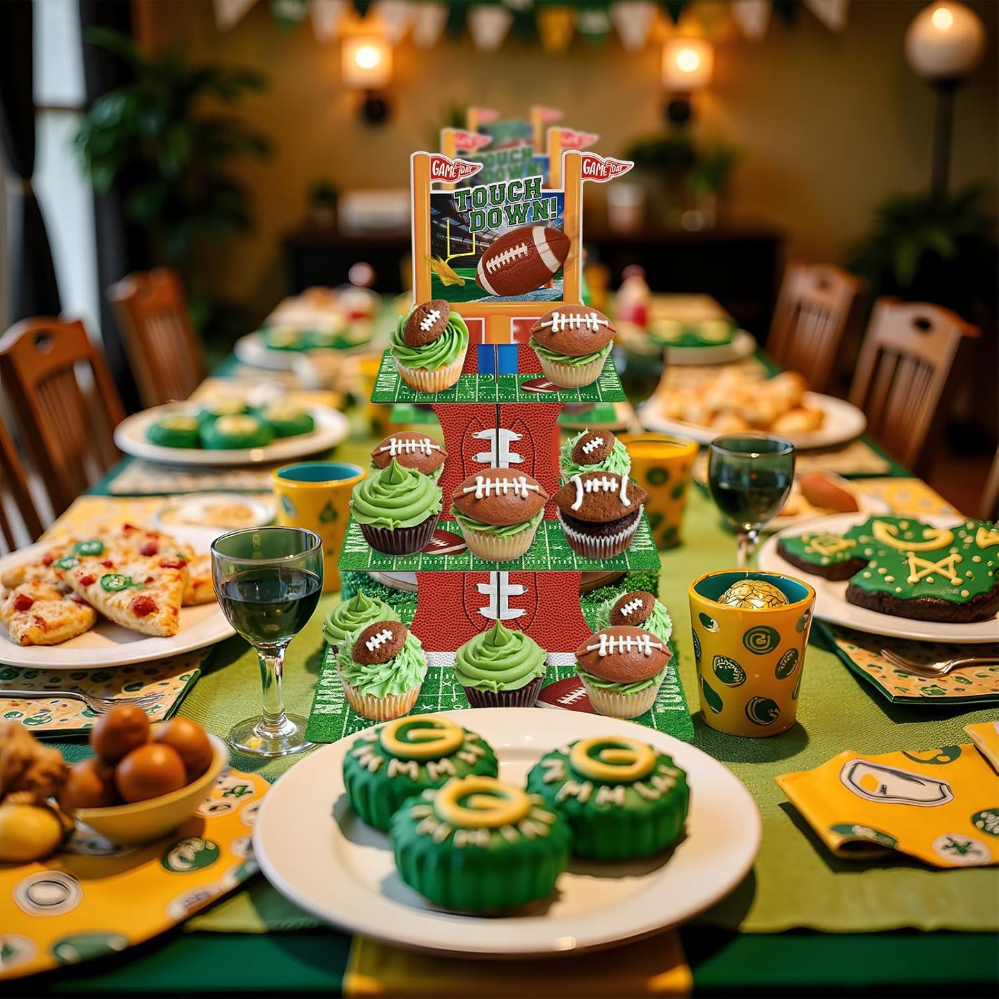 Gatherfun Football Touchdown Cupcake Stand - for Football Theme Birthday & Tailgate Party, Football Party Decorations