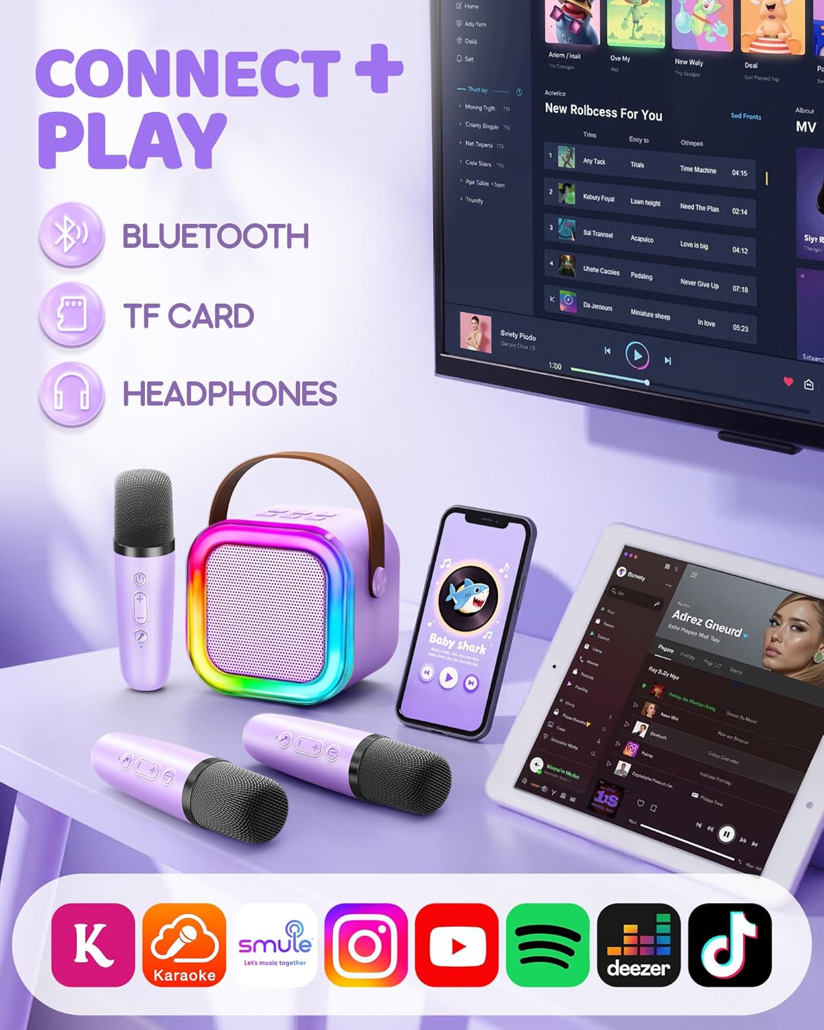Mini Karaoke Machine for Kids, 2025 TOP Toys Christmas Birthday Gifts Ideas for Girls Ages 4, 5, 6, 7, 8, 9, 10, 12+ Years Old, Portable MP3 Player with 2 Wireless Mics for Party