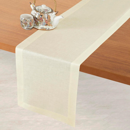 D'Moksha Homes Linen Cream Table Runner 72 Inches Long - 100% Pure Linen 14 x 72 Inch Table Runner for Dining, Fall, Autumn and Halloween - Machine Washable