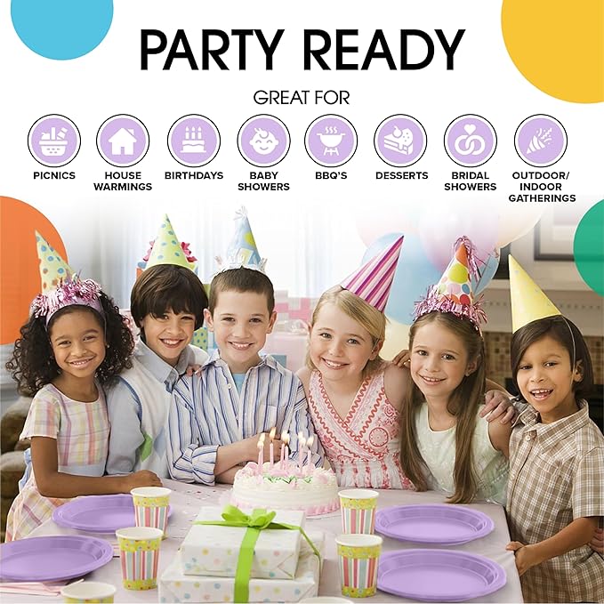 Exquisite Party Solids Lavender Plastic Plates For Party Supplies 10" Lavender Disposable Plates Heavy Duty 50 Pcs Plastic Dinnerware Sets Heavy Duty 350 GSM Disposable Dinnerware Set